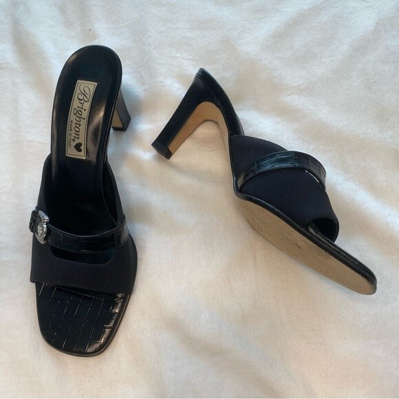 Brighton Renee Black Made In Italy Slide Open Toe Sandal Heels 7.5N - Picture 3 of 11